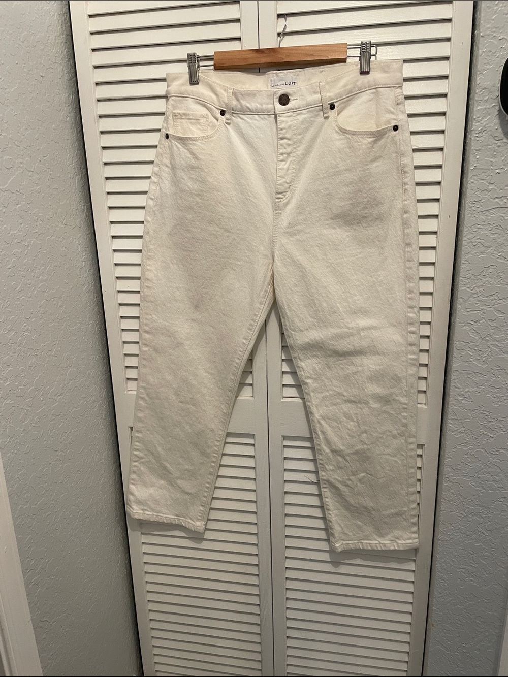LOFT Cream Ankle Crop High-Waisted Jeans